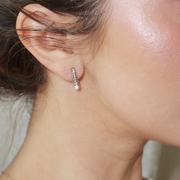 U Shaped Pave Zirconia Hoop Earrings 18K Gold Plated Stainles Steel - Picture 2 of 7